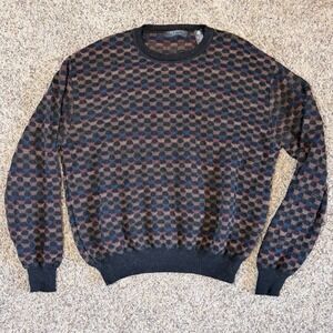 Segreto Mens XL Merino Wool Honeycomb Knit Crewneck Sweater Multicolor Italy